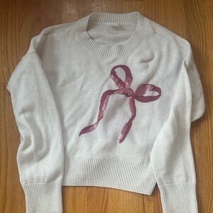 Abercrombie Kids Cream Sweater with Pink Bow